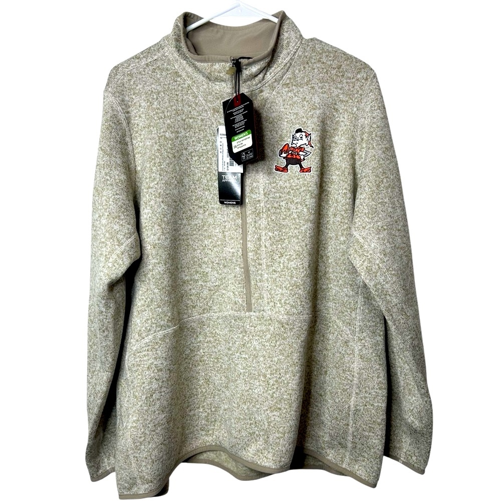 NWT Antigua Cleveland Browns Hands‎ On Hips Brownie 1/4 Zip Pullover Men’s 2XL